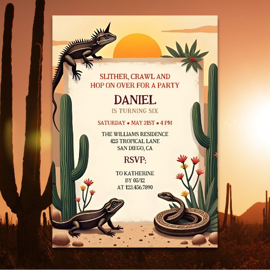 Invitation Desert Snake Reptile Parlé Anniversaire de enfant