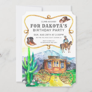Invitation Desert Stagecoach Cowboy Fête d'anniversaire Invit