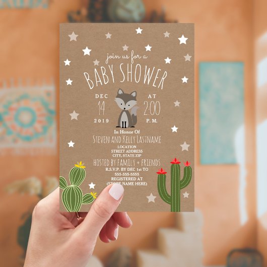 Invitation Desert Stars Wolf Pup Baby shower neutre