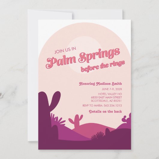 Invitation Desert Sunset Palm Springs Bachelorette Itinéraire (Devant)