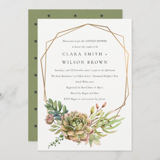 INVITATION DÉSERT VERT SUCCULENT CACTI FOLIAGE COUPLE DOUCHE (Devant / Derrière)