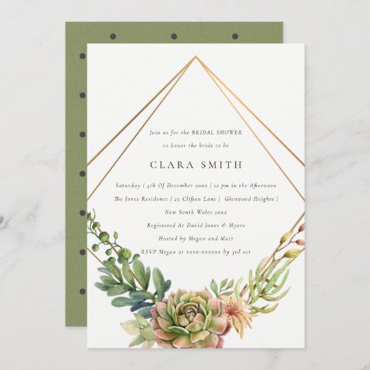 INVITATION DÉSERT VERT SUCCULENT CACTI FOLIAGE FÊTE DES MARIÉ (Devant / Derrière)