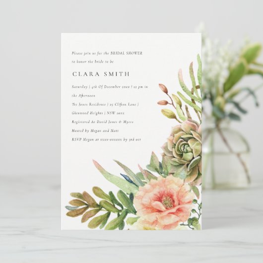 INVITATION DÉSERT VERT SUCCULENT CACTI FOLIAGE FÊTE DES MARIÉ (Debout devant)