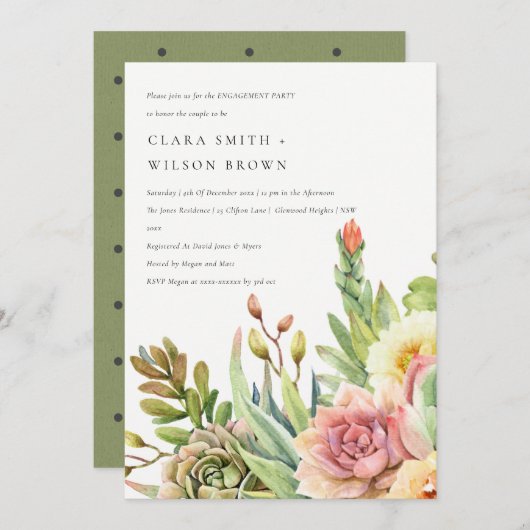 INVITATION DÉSERT VERT SUCCULENT CACTI FOLIAGE FIANÇAILLES (Devant / Derrière)