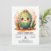 Invitation Desert Wild West Pink Cactus Girl Birthday (Debout devant)