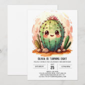 Invitation Desert Wild West Pink Cactus Girl Birthday (Devant / Derrière)