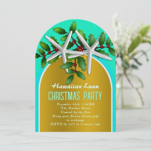 Invitation Design Arche en or de Noël Luau Starfish (Debout devant)