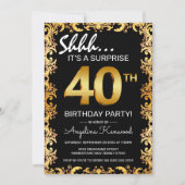 Invitation Design Black & Gold 40th Surprise Birthday Party (Devant)