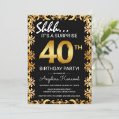 Invitation Design Black & Gold 40th Surprise Birthday Party (Debout devant)