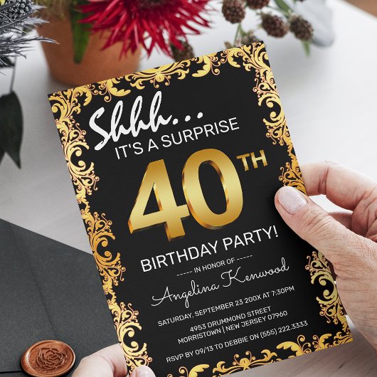 Invitation Design Black & Gold 40th Surprise Birthday Party