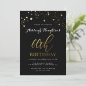 Invitation Design Black & Gold Star Confetti 60e anniversaire (Debout devant)