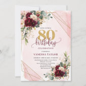 Invitation Design Boho Marsala Gold Flowers 80e anniversaire (Devant)