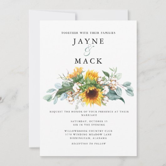 Invitation Design contemporain moderne Mariage tournesol (Devant)
