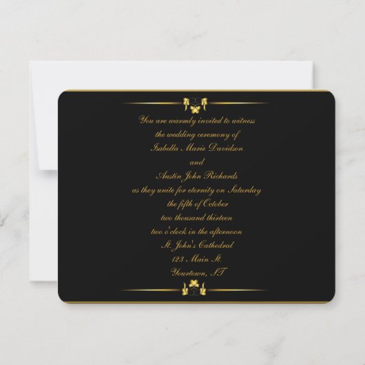 Invitation design contemporain noir et or mariage (Dos)