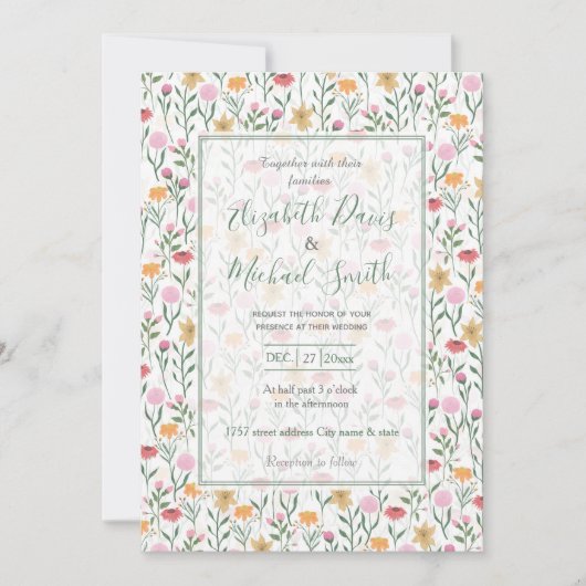 Invitation Design couleur Fleur sauvage aquarelle (Devant)