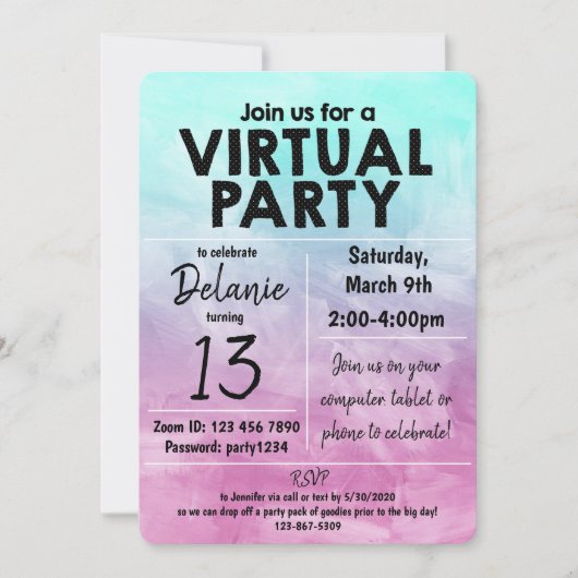 Invitation Design d'aquarelle de fête d'anniversaire virtuel (Devant)