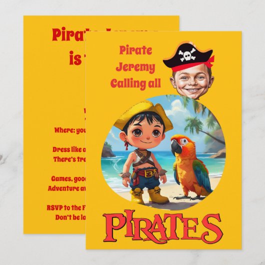 Invitation Design de caricature pirate personnalisé avec plag (Devant / Derrière)