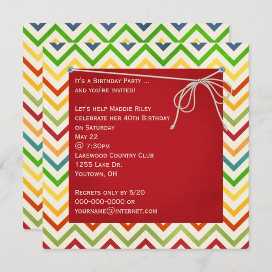 Invitation Design de fête d'anniversaire Chevron (Devant / Derrière)