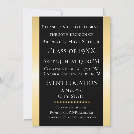 Invitation Design de réunion d'école d'or (Dos)