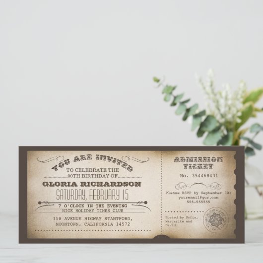 Invitation Design de typographie de billet d'anniversaire vin (Debout devant)