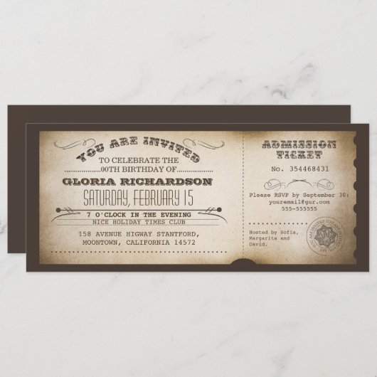 Invitation Design de typographie de billet d'anniversaire vin (Devant / Derrière)