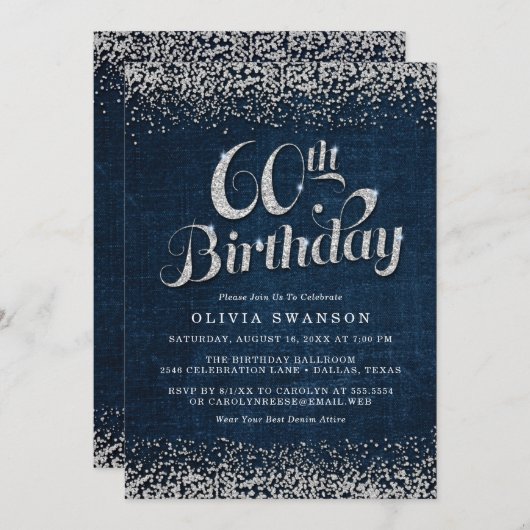 Invitation Design Denim & Diamonds 60e fête d'anniversaire (Devant / Derrière)