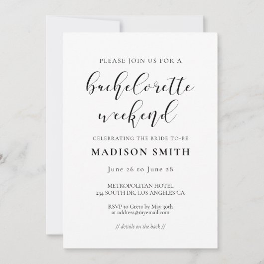 Invitation Design élégant Bachelorette Week-end (Devant)