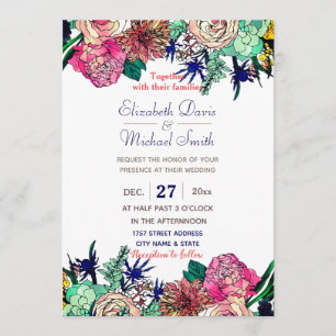 Invitation Design élégant coloré aquarelle Bouquet floral