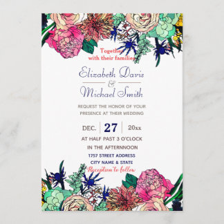 Invitation Design élégant coloré aquarelle Bouquet floral