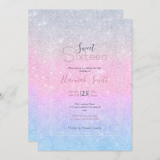 Invitation Design élégant de Parties scintillant en argent ro (Devant / Derrière)