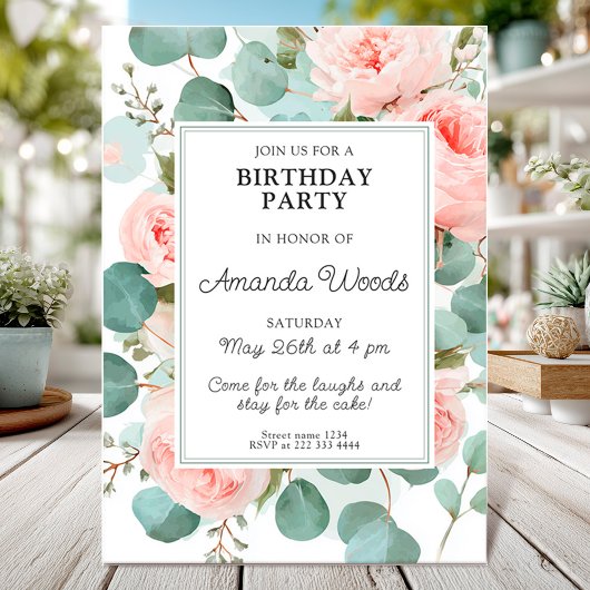 Invitation Design élégant floral blush fête d'anniversaire