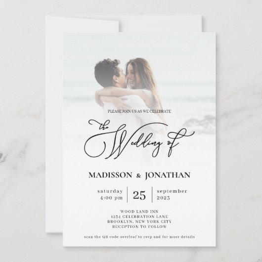 Invitation Design élégant moderne photo QR Code Mariage (Devant)