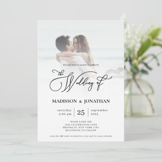 Invitation Design élégant moderne photo QR Code Mariage (Debout devant)