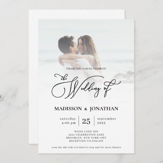 Invitation Design élégant moderne photo QR Code Mariage (Devant / Derrière)