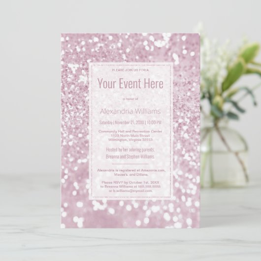 Invitation Design élégant rose blanc parties scintillant glam (Debout devant)