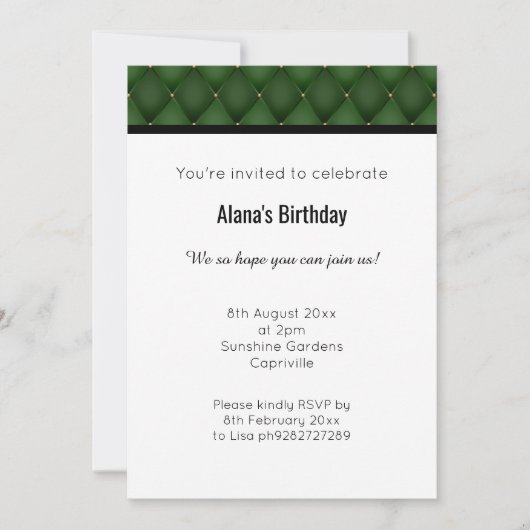 INVITATION DESIGN ÉLÉGANT VERT OR DIAMOND (Devant)