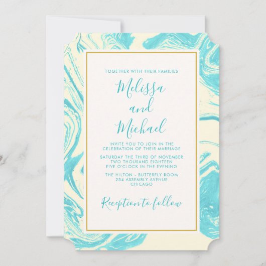 Invitation Design en marbre élégant en Mariage Turquoise et C (Devant)