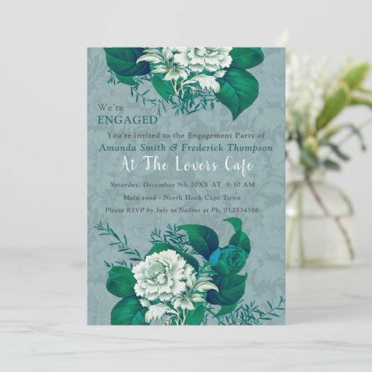 Invitation Design Fleurs Roses blanches/vertes (Debout devant)