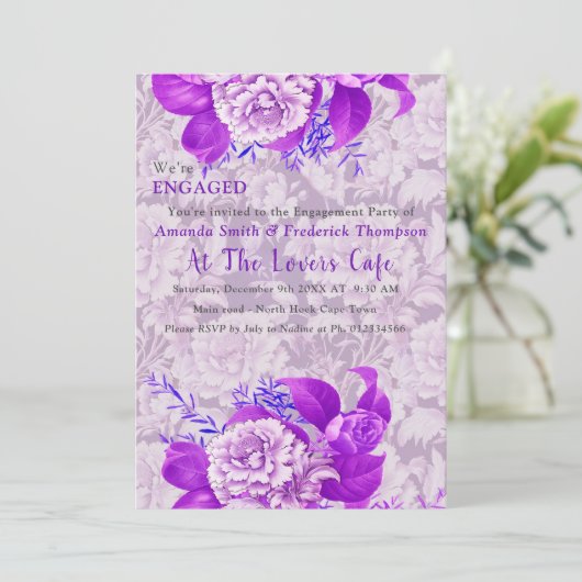 Invitation Design Fleurs Roses blanches / violettes (Debout devant)
