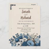 Invitation Design floral bleu élégant avec Arrière - plan crè (Devant / Derrière)