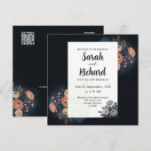 Invitation Design floral bleu foncé élégant avec accents de b (Devant / Derrière)