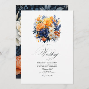 Invitation Design floral élégant marine et orange aquarelle m