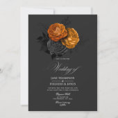 Invitation Design floral gothique noir et orange élégant (Devant)