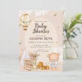 Invitation Design floral moderne rose blanc ours en tourbe (Debout devant)