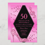 Invitation Design Joli Glitzy rose 50e anniversaire (Devant / Derrière)