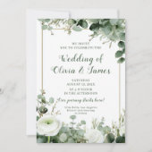 Invitation Design mariage à fleurs d'eucalyptus vert (Devant)