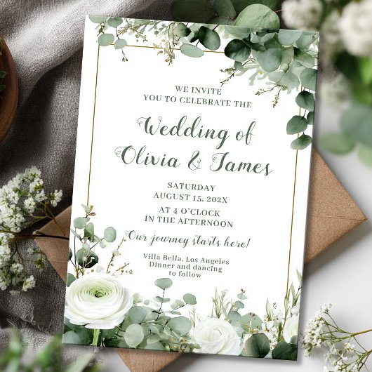 Invitation Design mariage à fleurs d'eucalyptus vert