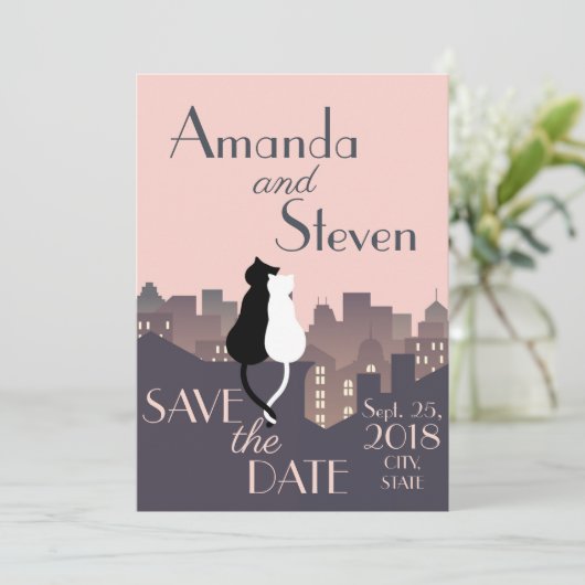 Invitation Design mariage à thème Chat (Debout devant)