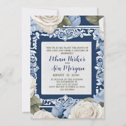 Invitation Design Mariage bleu et blanc (Devant)