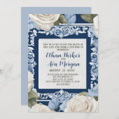 Invitation Design Mariage bleu et blanc (Devant / Derrière)